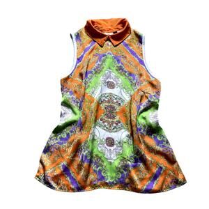 Allen B. Y2K Hippie Tank Top Medium Orange Silk Boho Festival Artsy Lightweight